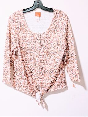 hearts of palm Pink Orange Multi Floral Tie-Front Long Sleeve Top